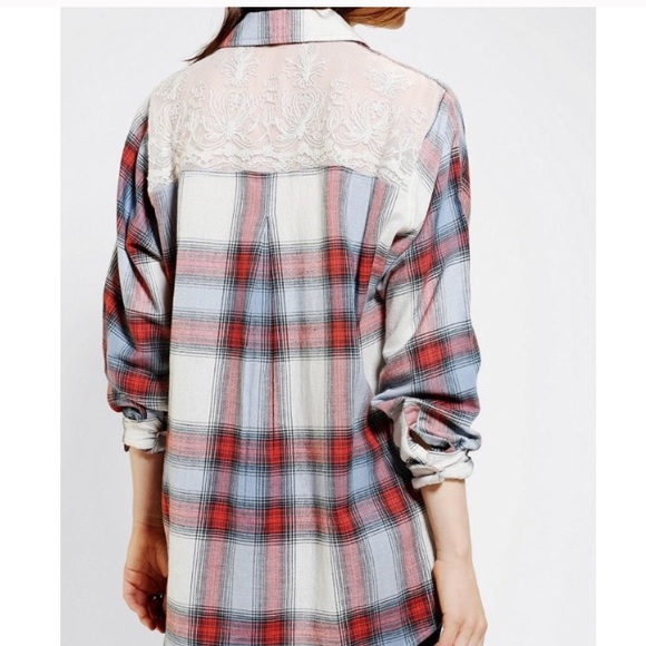 Plaid button down w/ lace back - Picture 1 of 3